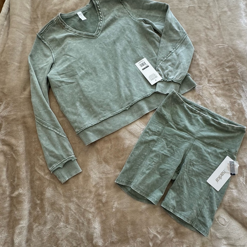 Marika Green V-Neck Sweatshirt and Shorts Set. Brand New- Never Used